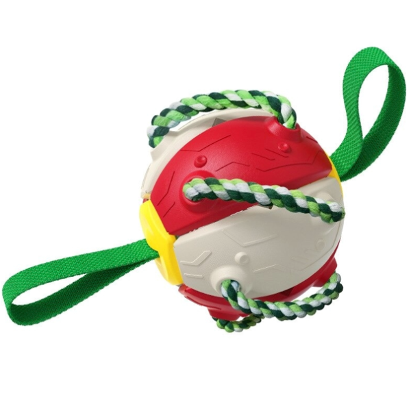 Bouncing Frisbee Ball Interactive Dog Toy | Converts to Ball in Seconds | Cotton Rope Chew Boosts Oral Health and Grip