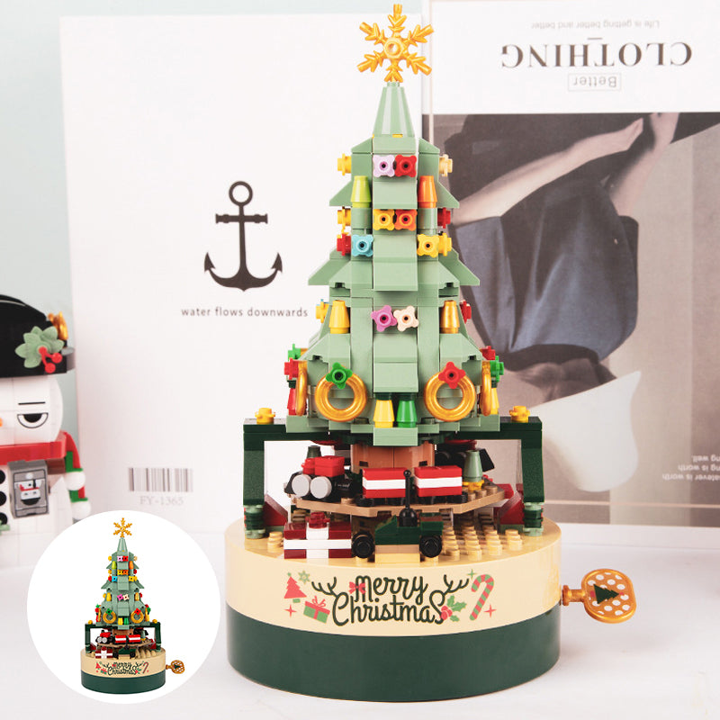 Building Block Christmas Tree Music Box | 360-Piece DIY Kit with Hand Crank Melody | ABS Plastic Construction Set