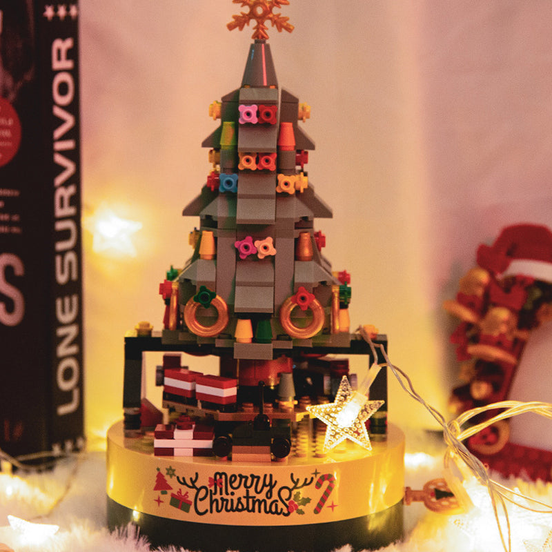 Building Block Christmas Tree Music Box | 360-Piece DIY Kit with Hand Crank Melody | ABS Plastic Construction Set