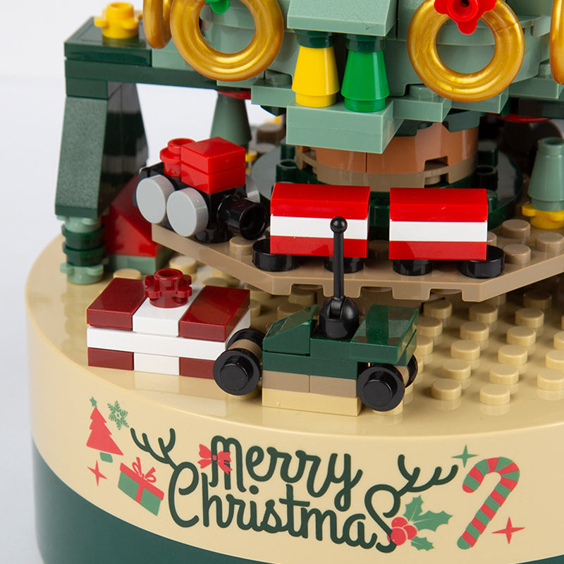 Building Block Christmas Tree Music Box | 360-Piece DIY Kit with Hand Crank Melody | ABS Plastic Construction Set