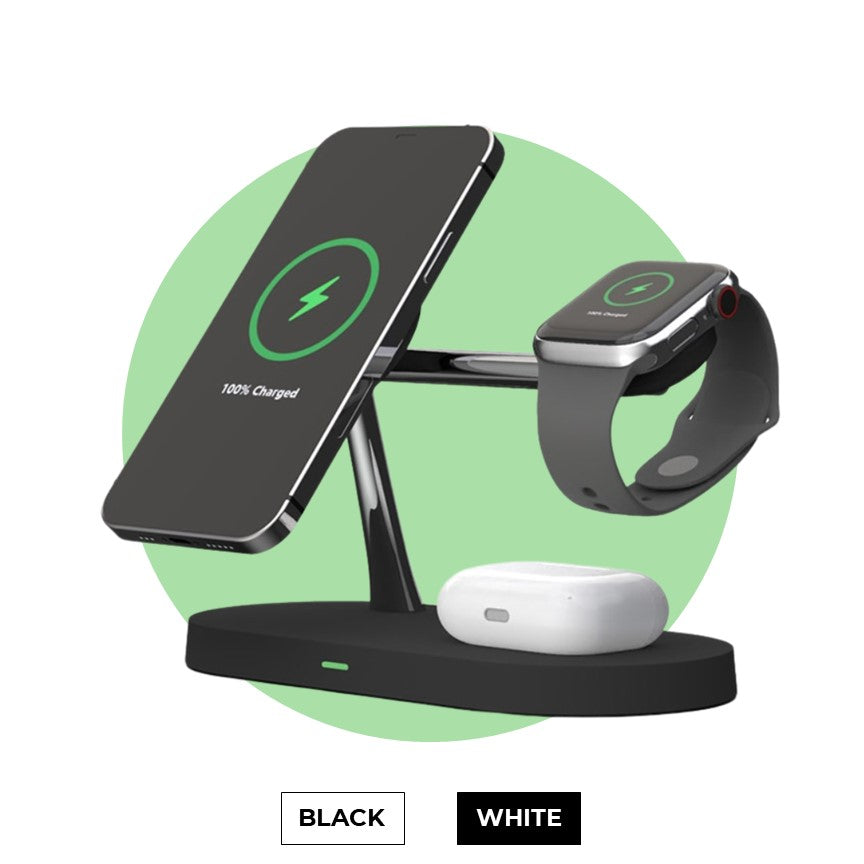 4-in-1 Wireless Charging Station | 15W Fast Charging for Phone, Watch & Earbuds | Magnetic Alignment with Touch LED Base 3