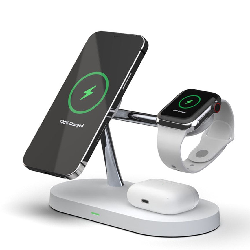 4-in-1 Wireless Charging Station | 15W Fast Charging for Phone, Watch & Earbuds | Magnetic Alignment with Touch LED Base 2