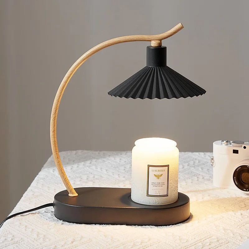 Candle Warmer Lamp | Nordic Wood Arc Pleated Shade Design
