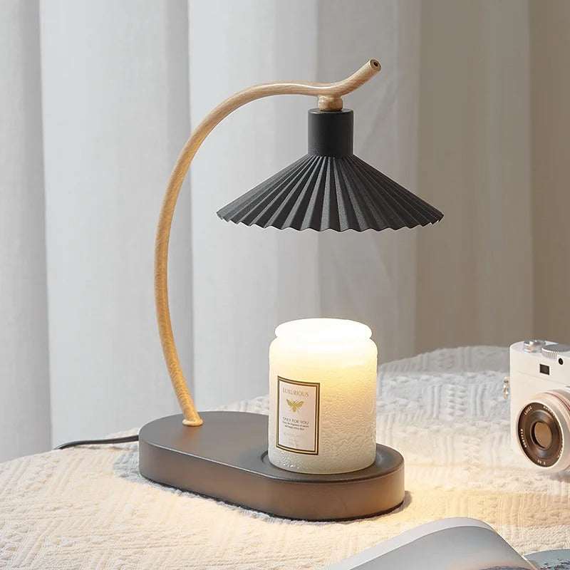 Candle Warmer Lamp | Nordic Wood Arc Pleated Shade Design
