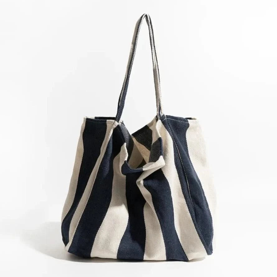 Canvas Tote Bag | Striped Design With Long Handles - Durable Everyday Use
