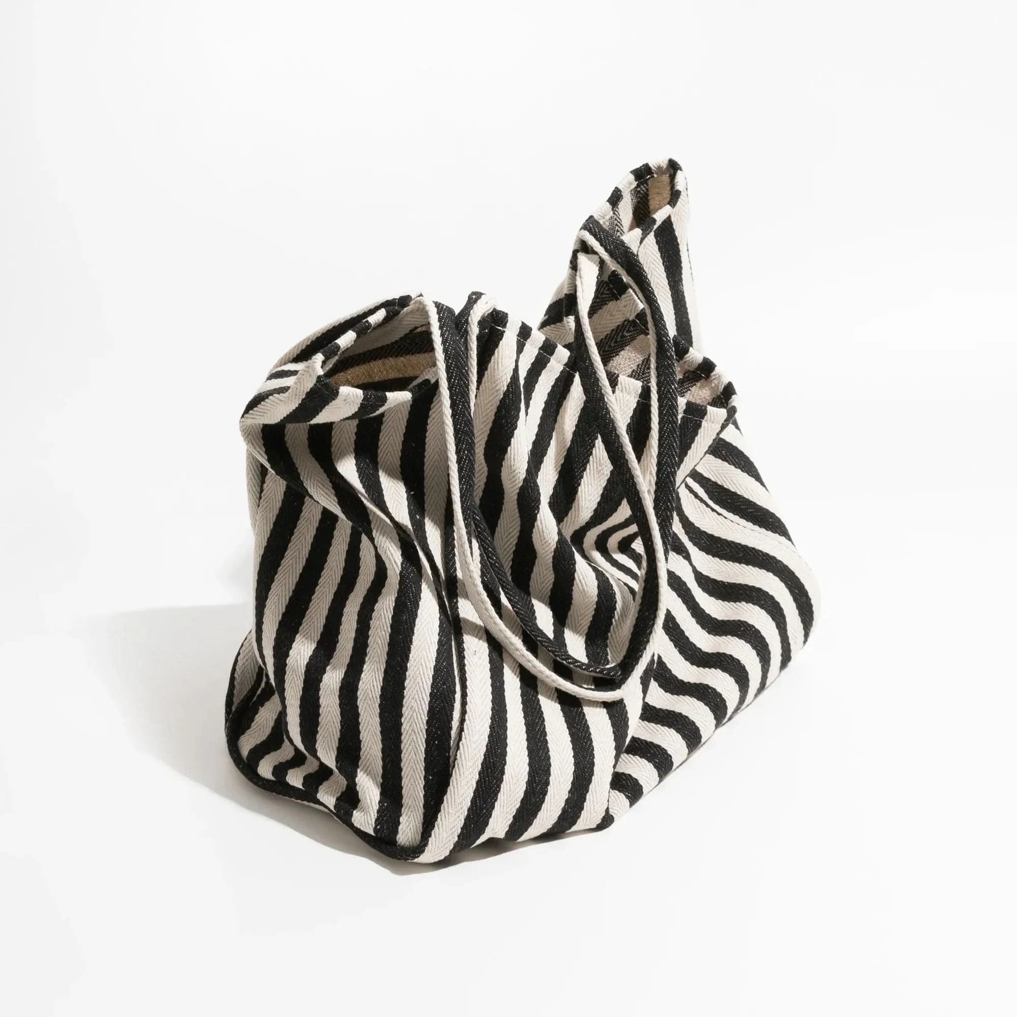 Canvas Tote Bag | Striped Design With Long Handles - Durable Everyday Use