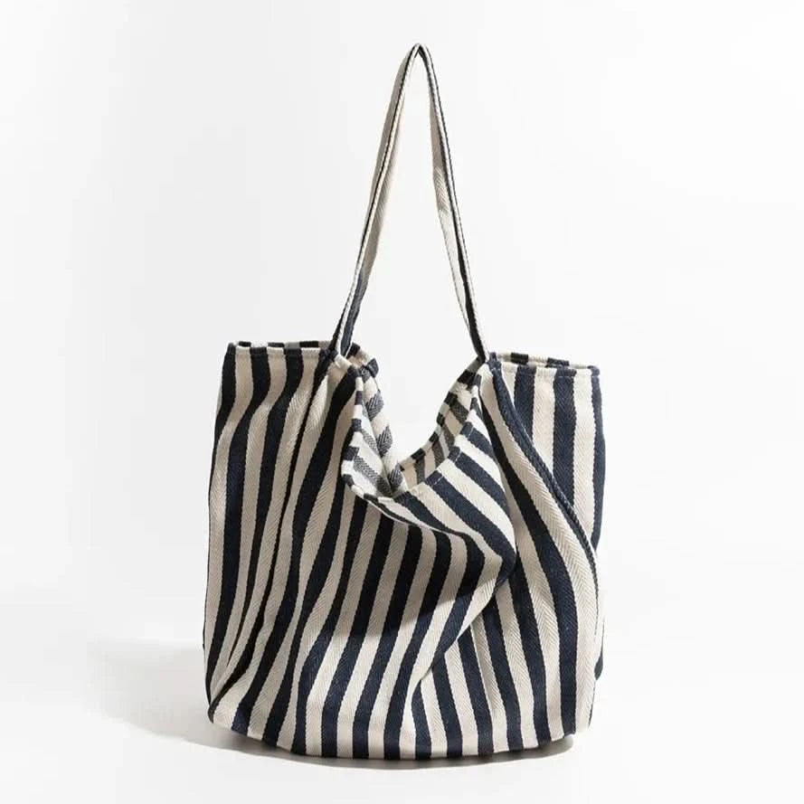 Canvas Tote Bag | Striped Design With Long Handles - Durable Everyday Use