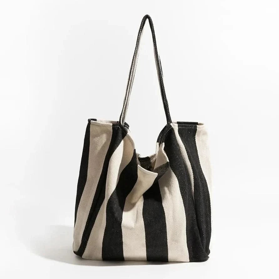 Canvas Tote Bag | Striped Design With Long Handles - Durable Everyday Use