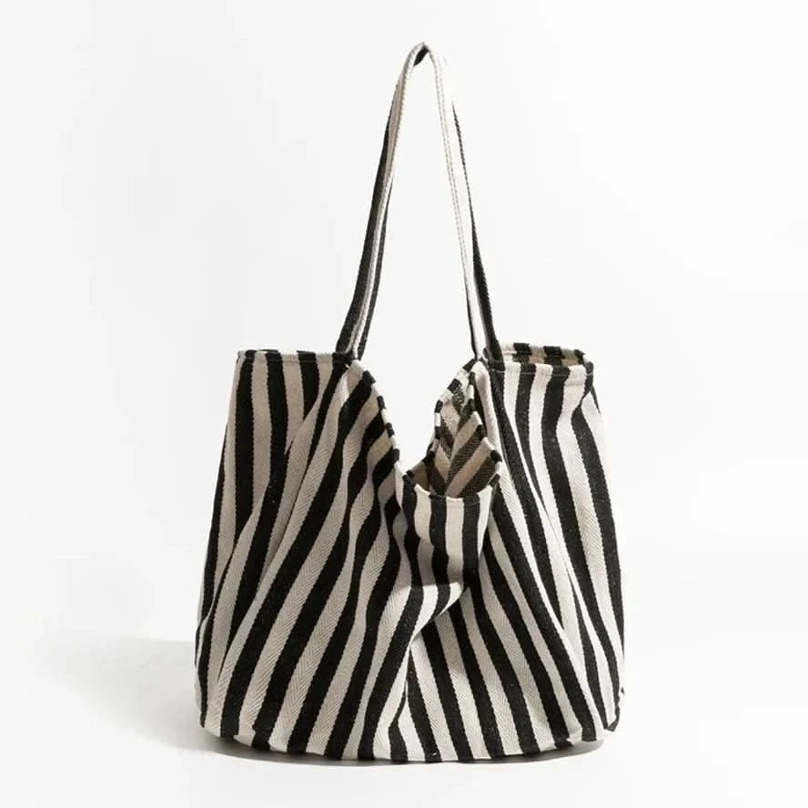 Canvas Tote Bag | Striped Design With Long Handles - Durable Everyday Use