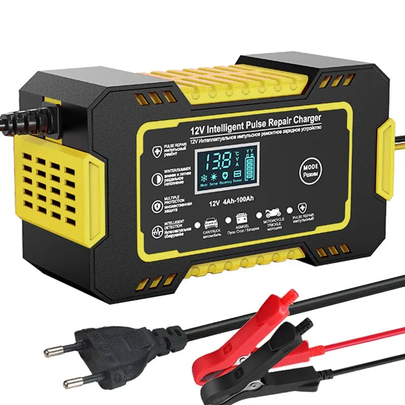 Car Battery Charger 12V 6A | Smart Pulse Charging & LCD Display | Compatible with AGM, Gel & Lead-Acid Batteries