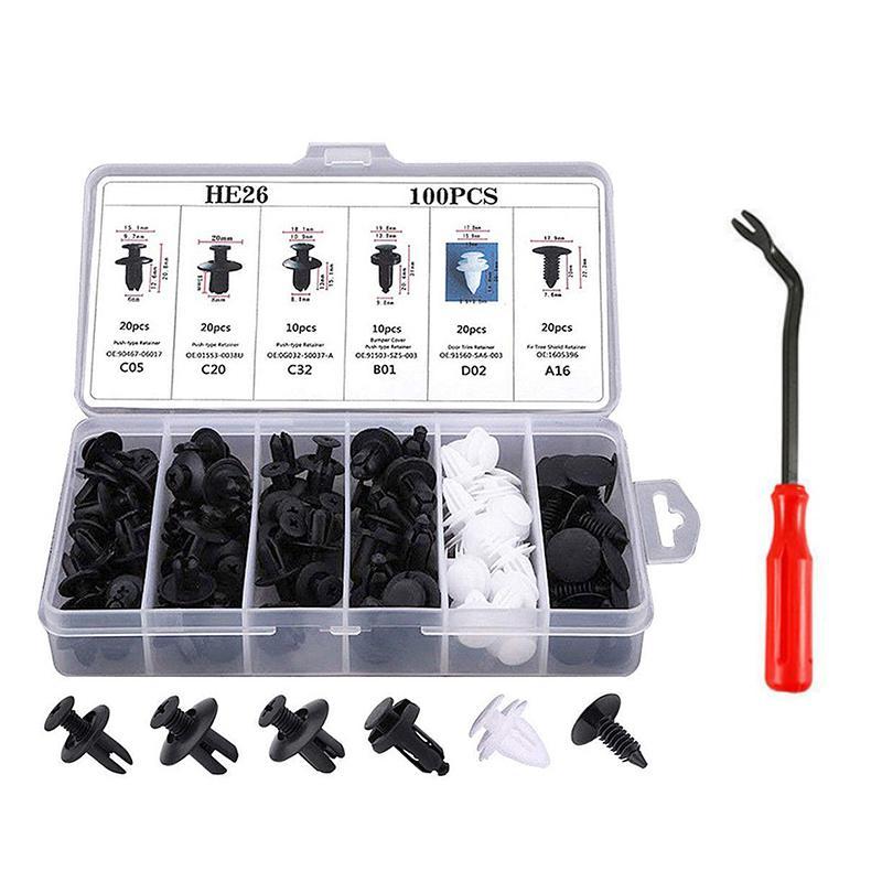 Car Fastener Clip Set Nylon | 18 Sizes, Up to 415 Pieces | Trim Removal Tool for Bumpers, Side Skirts and Panels