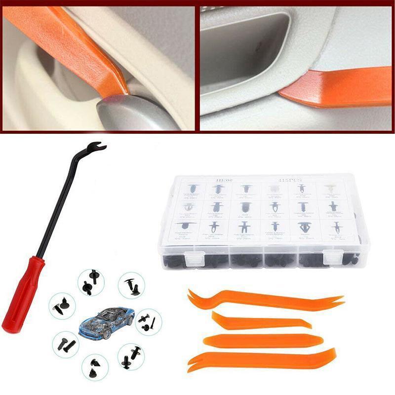 Car Fastener Clip Set Nylon | 18 Sizes, Up to 415 Pieces | Trim Removal Tool for Bumpers, Side Skirts and Panels