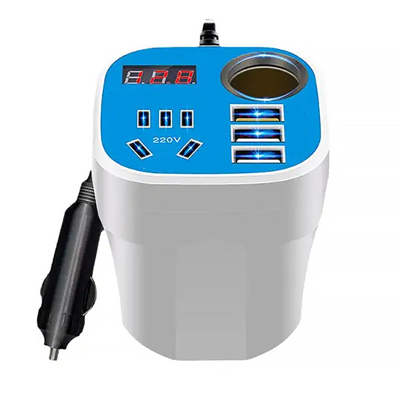 Car Power Inverter Cup Holder Design | 200W DC 12V to AC 220V Converter | Dual AC Outlets 3 USB QC3.0 Fast Charger