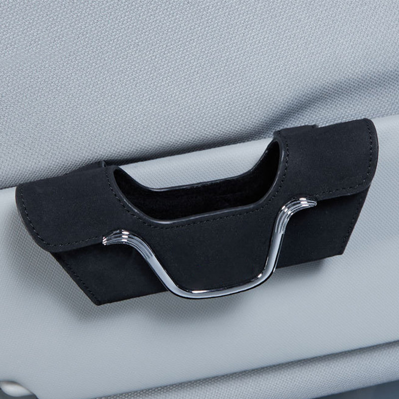Car Sun Visor Glasses Holder Faux Leather | Magnetic Buckle Clip-On Case | Universal Fit for Sunglasses & Cards
