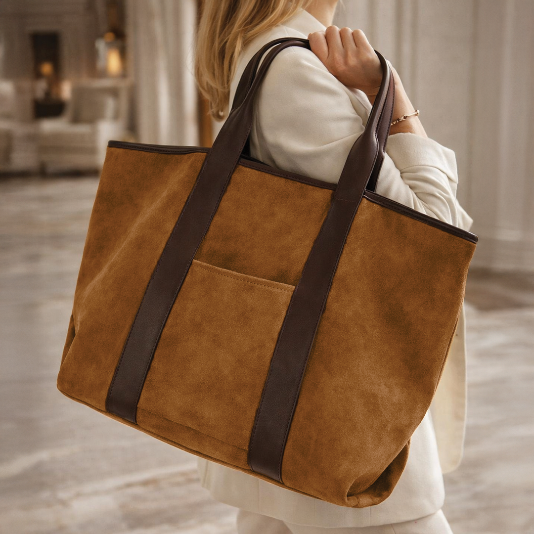 Carolyn | Oversized Tote Bag – Durable Faux Suede With Leather Trim