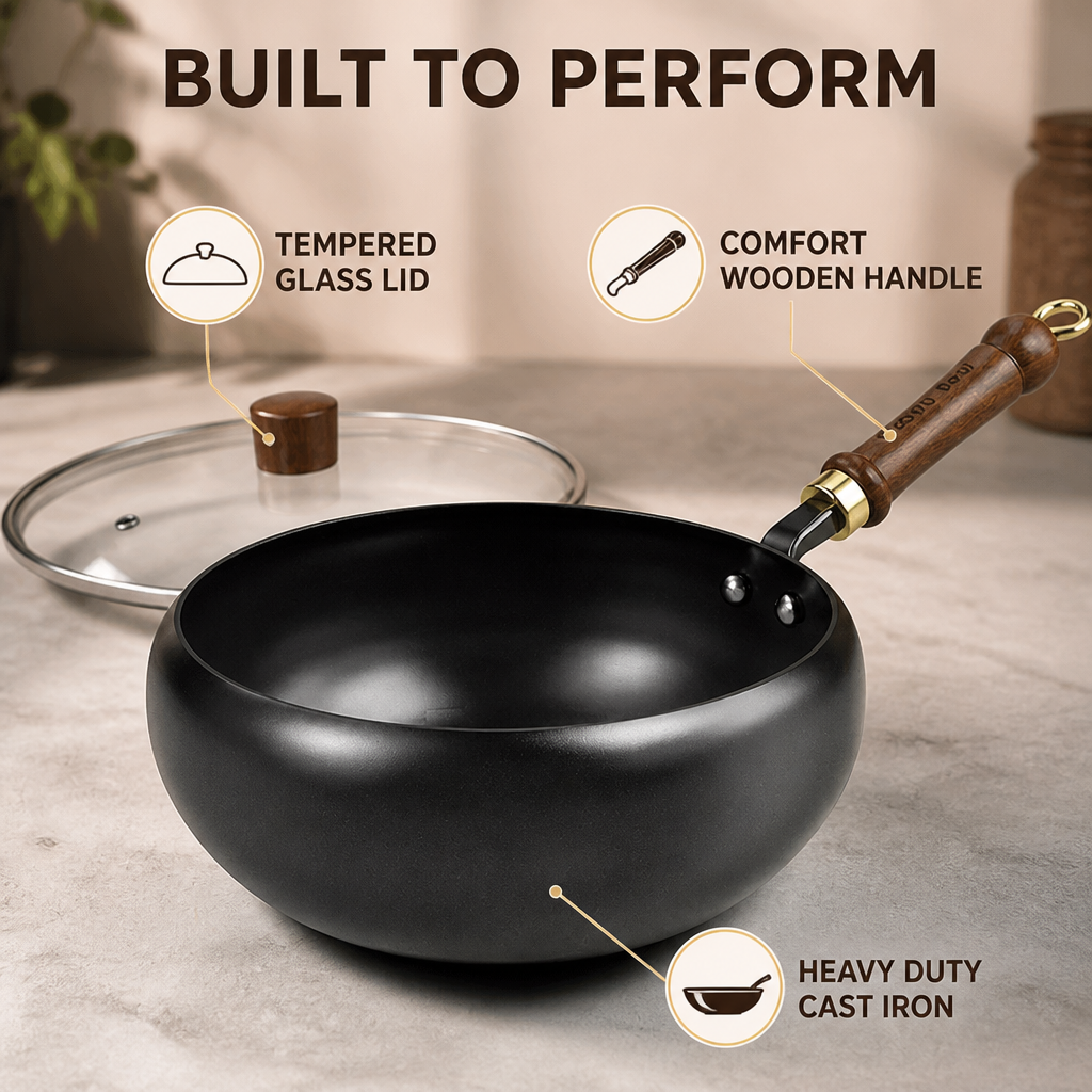 Cast Iron Roasting Pan | Uncoated Chemical-Free Surface | Works on Gas, Induction, Electric & Ceramic Hobs, Two Sizes