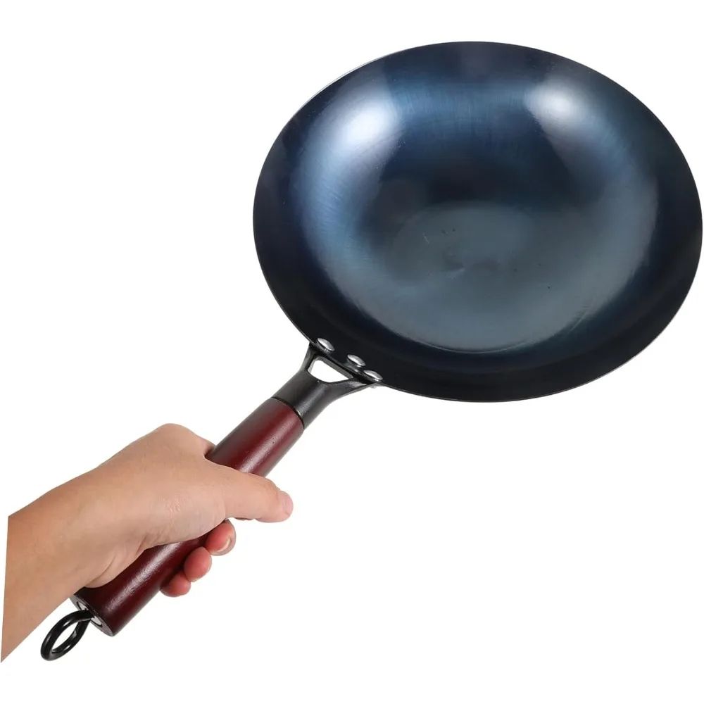 Cast Iron Wok | Wood Handle, Natural Non-Stick Patina Surface | Even Heat Retention for Stir-Fry, Sear, Braise & Steam