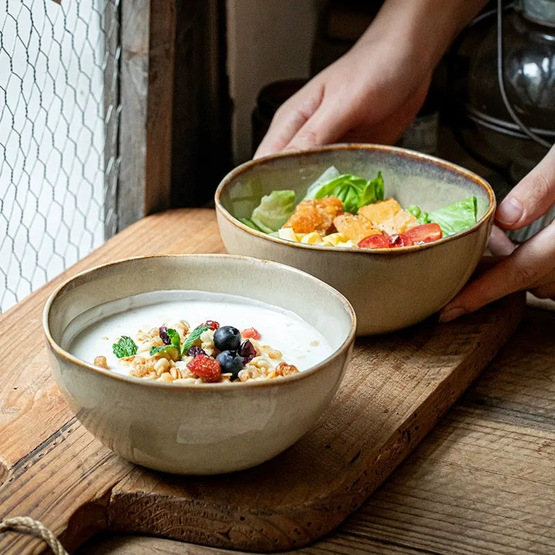 Ceramic Breakfast Bowl Set – Natural Beige, Handcrafted Design for Breakfast or Salads 2