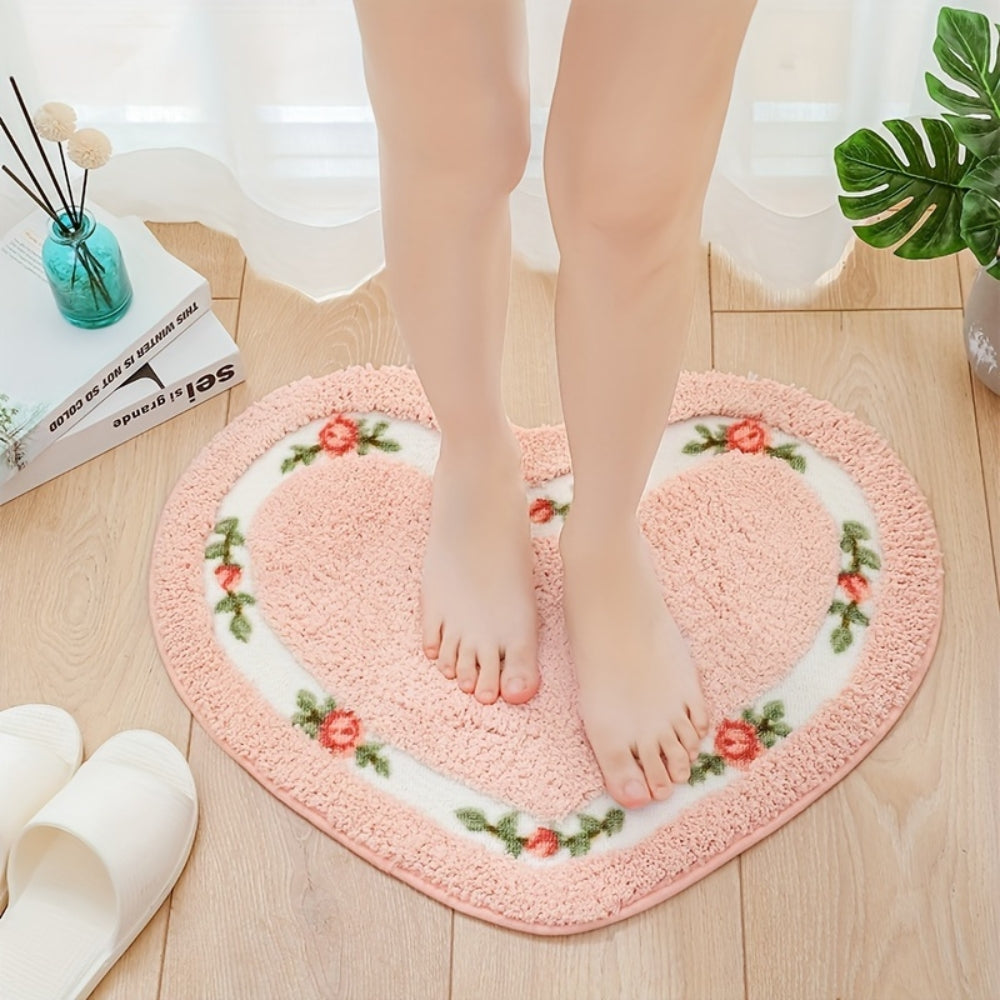 CharmingHeart | Non-Slip Bath Mat – Floral Tufted Microfiber Design