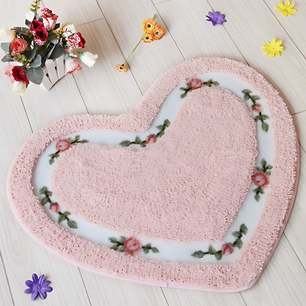 CharmingHeart | Non-Slip Bath Mat – Floral Tufted Microfiber Design