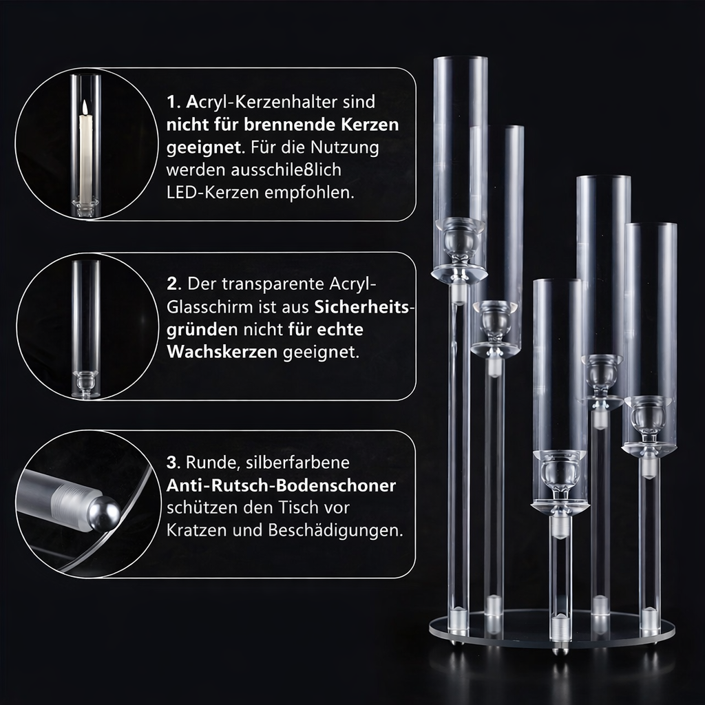 5-Arm Candle Holder Acrylic | Curved Arms for Wax or LED Candles | Shatter-Resistant Design for Indoor & Outdoor Use 4