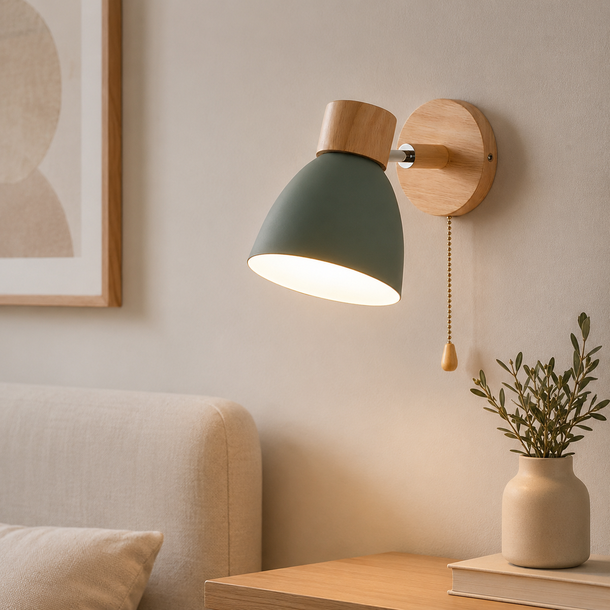 Scandinavian Wall Light Fixture Wood & Metal | E27 Socket, Minimalist Design | Easy Wall Mount, Ambient Accent Lighting 1