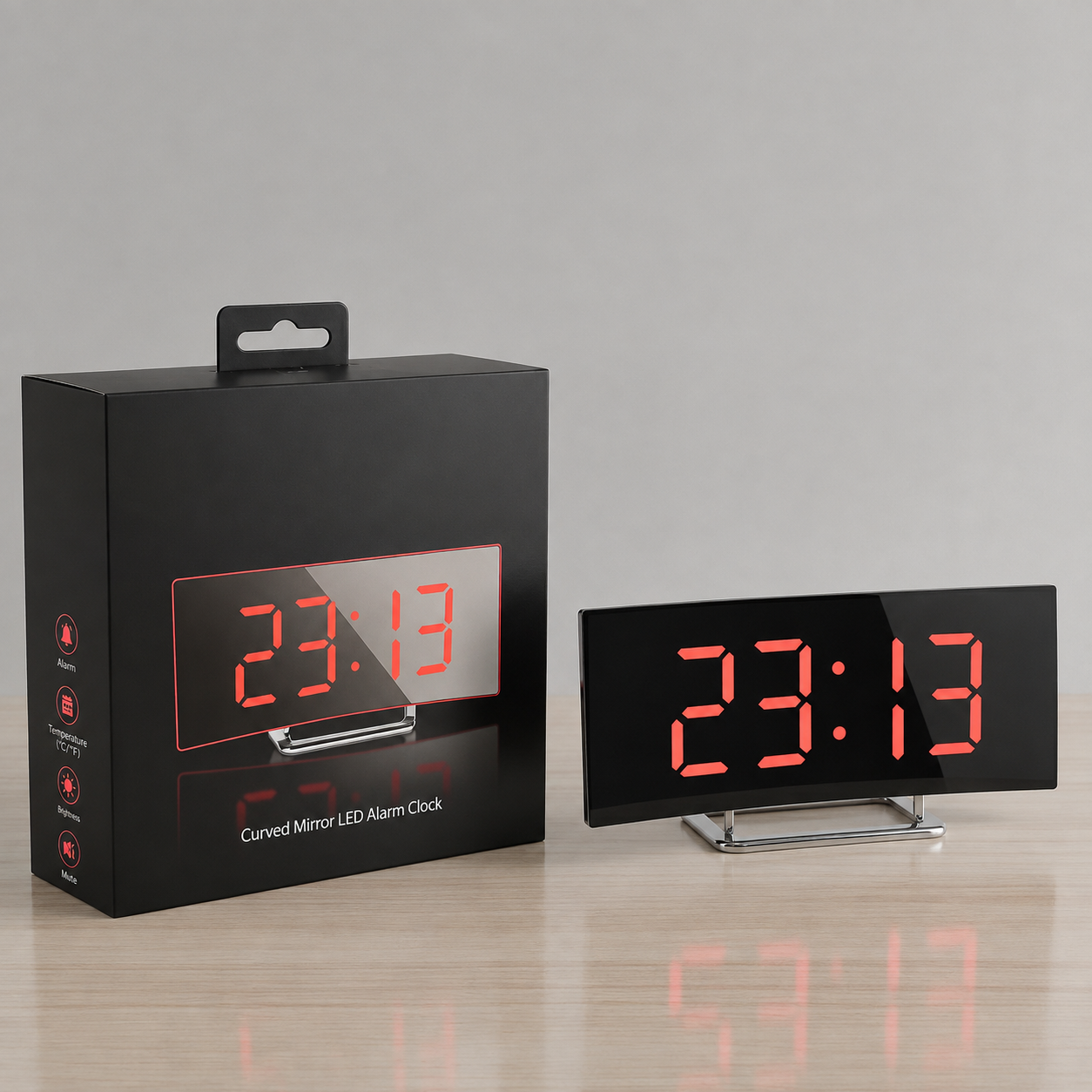 Digital Desk Clock | Curved Face, Oversized Digits