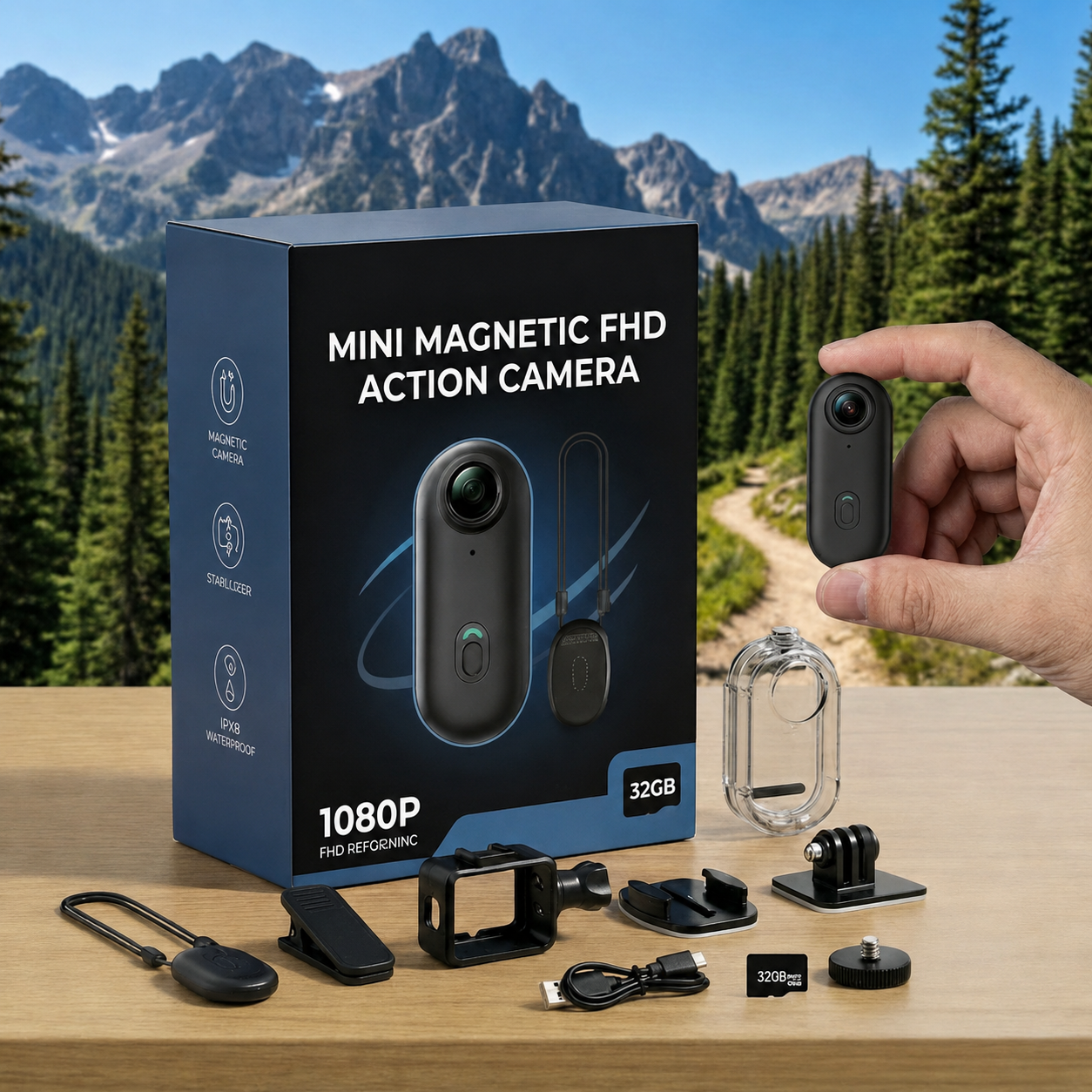 Mini 4K Action Camera | Magnetic Mount, Clip Kit