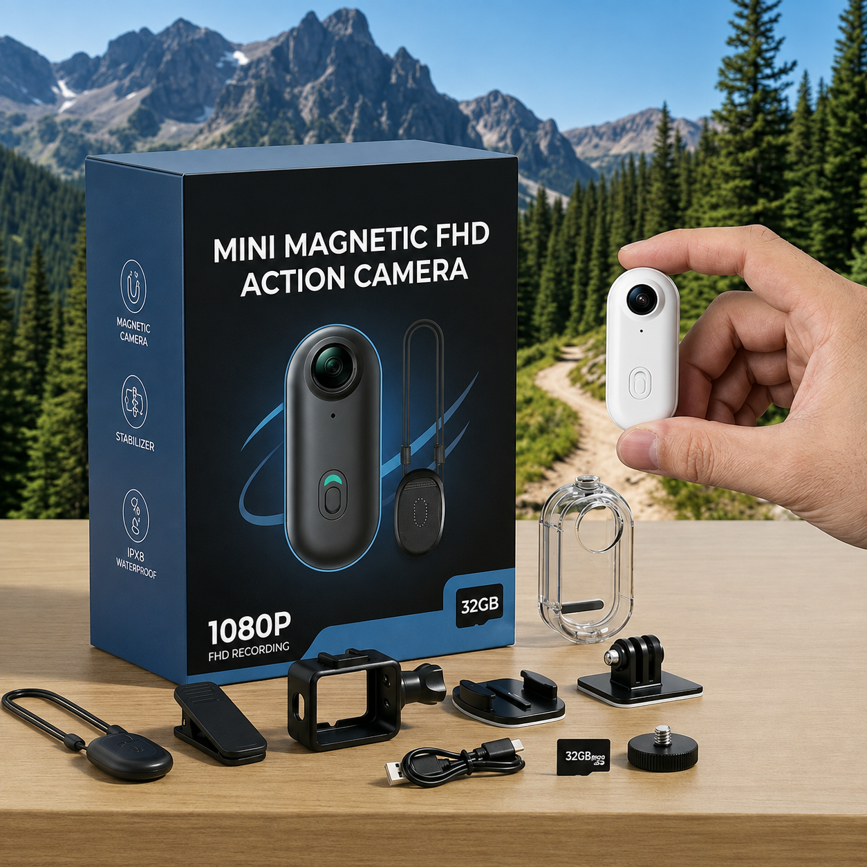 Mini 4K Action Camera | Magnetic Mount, Clip Kit
