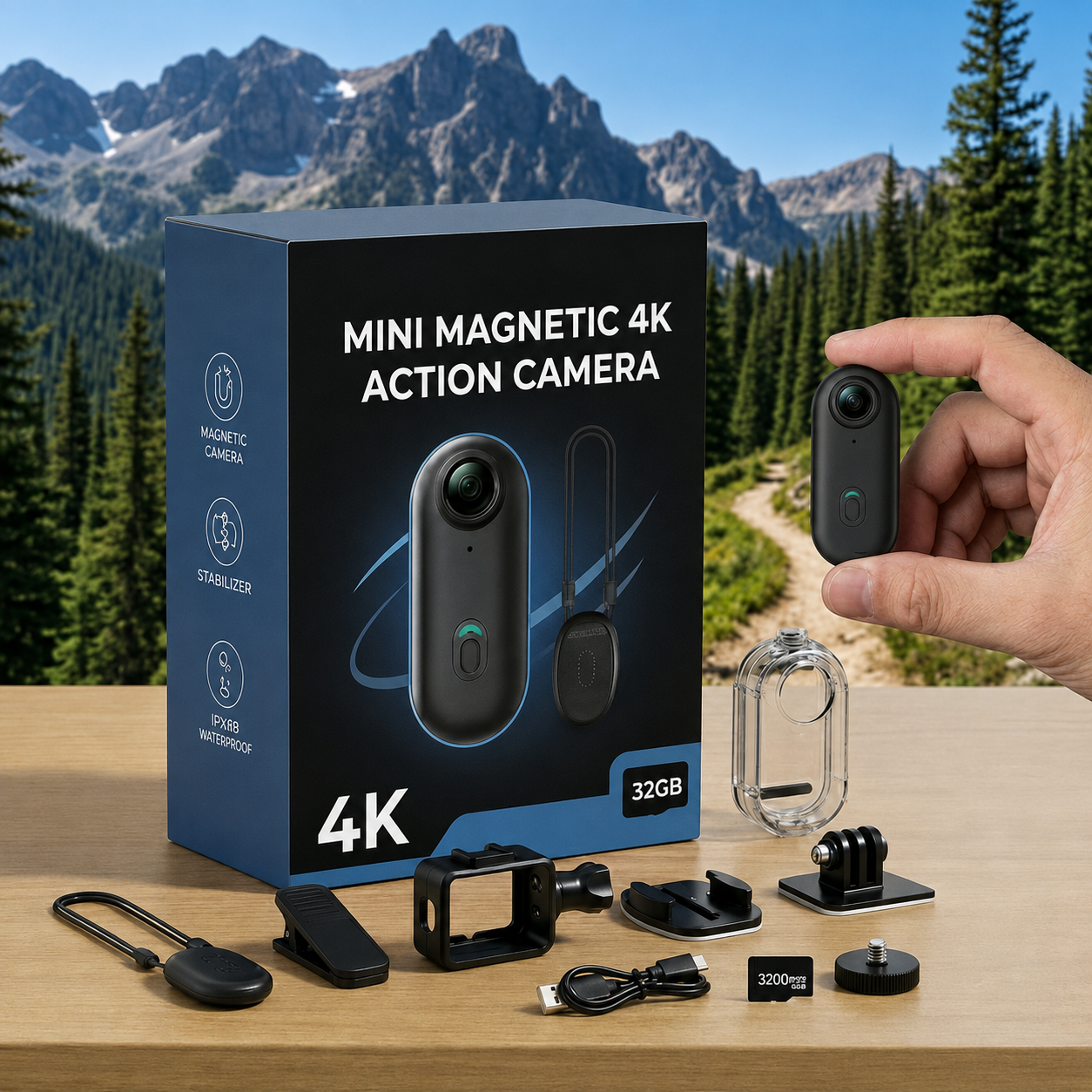 Mini 4K Action Camera | Magnetic Mount, Clip Kit