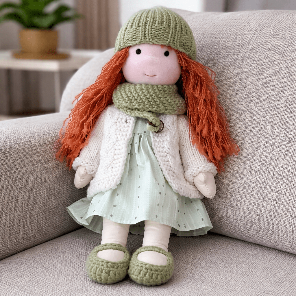 Handmade Waldorf Doll, Cotton & Plush, 28 cm | Minimalist Face for Imaginative Play | Sturdy Plastic Head, Cuddly Body 2