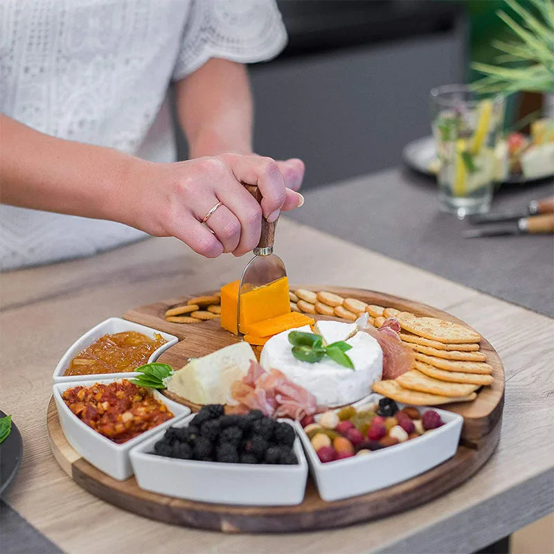 Cheese Board Set | Swivel Top Board, Four Serving Dishes