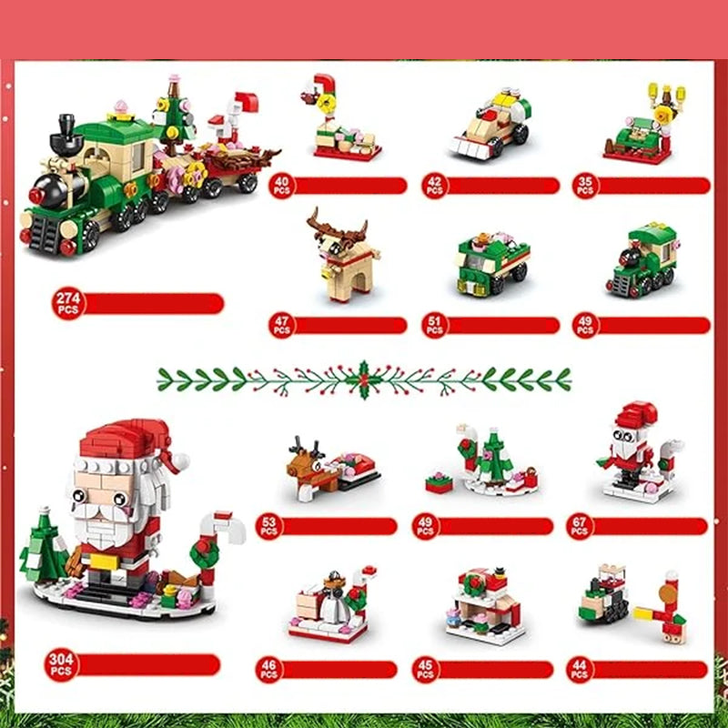 Christmas Advent Calendar Building Block Set | 24 Day Countdown with 24 Mini Block Builds | ABS Material, Includes Instructions