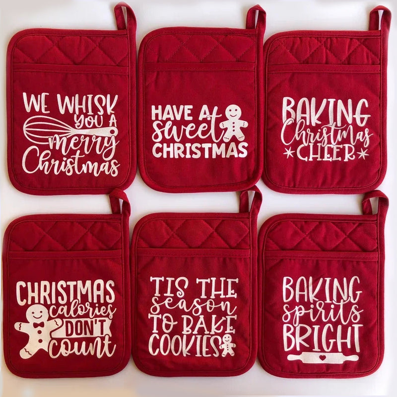 Christmas Pot Holder Set with Pockets | 6-Piece Heat Resistant Design with Hanging Loops | Festive Kitchen Decor & Gift Set