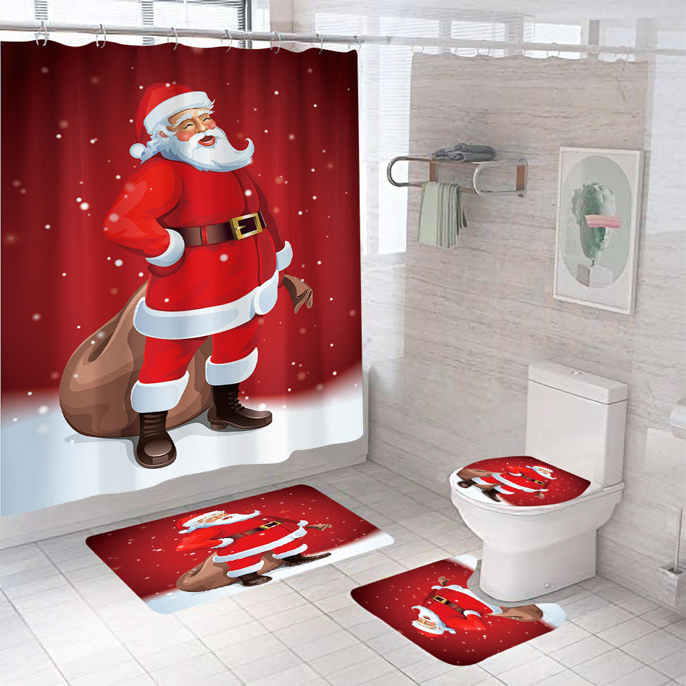 Christmas Shower Curtain Festive Print | Waterproof Polyester | Mould Resistant, Anti-Bacterial, Thick Bathroom Curtain