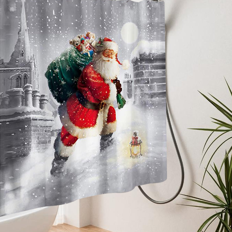Christmas Shower Curtain Festive Print | Waterproof Polyester | Mould Resistant, Anti-Bacterial, Thick Bathroom Curtain