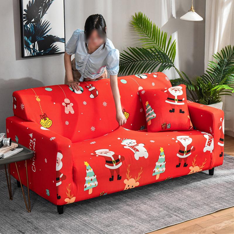 Christmas Sofa Cover Santa Claus & Penguin Designs | Stretch Elastic Fit for 1-4 Seater Sofas | Soft Polyester Protection