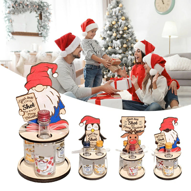 Christmas Wine Bottle Holder Figure | Penguin, Reindeer and Gnome Table Decoration Styles | Wooden Festive Centrepiece