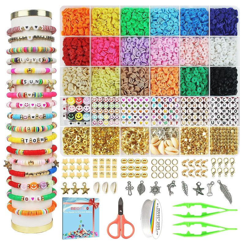 Clay Beads Bracelet Making Kit | 5520 Beads & 550 Charms Set | Polymer Clay Jewellery Craft Kit for Kids & Adults