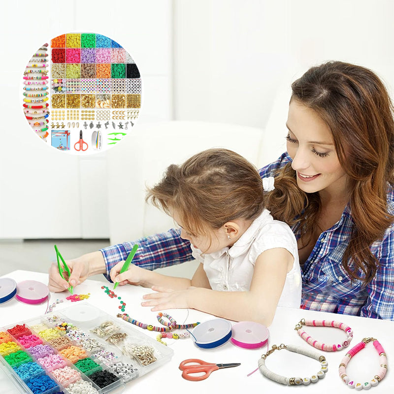 Clay Beads Bracelet Making Kit | 5520 Beads & 550 Charms Set | Polymer Clay Jewellery Craft Kit for Kids & Adults