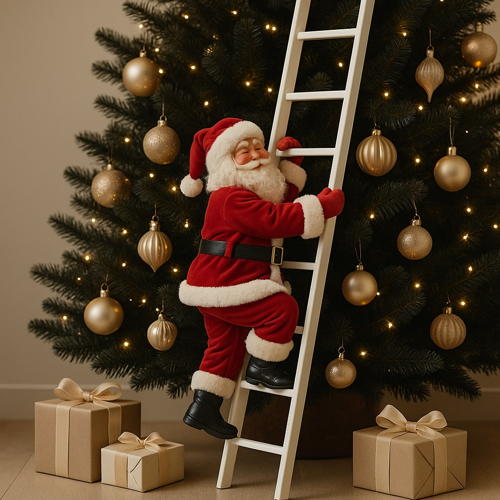 Climbing Santa Rope Ladder Decoration | Battery-Operated Festive Figure with Climbing Motion | Fun Wall Decor for Christmas
