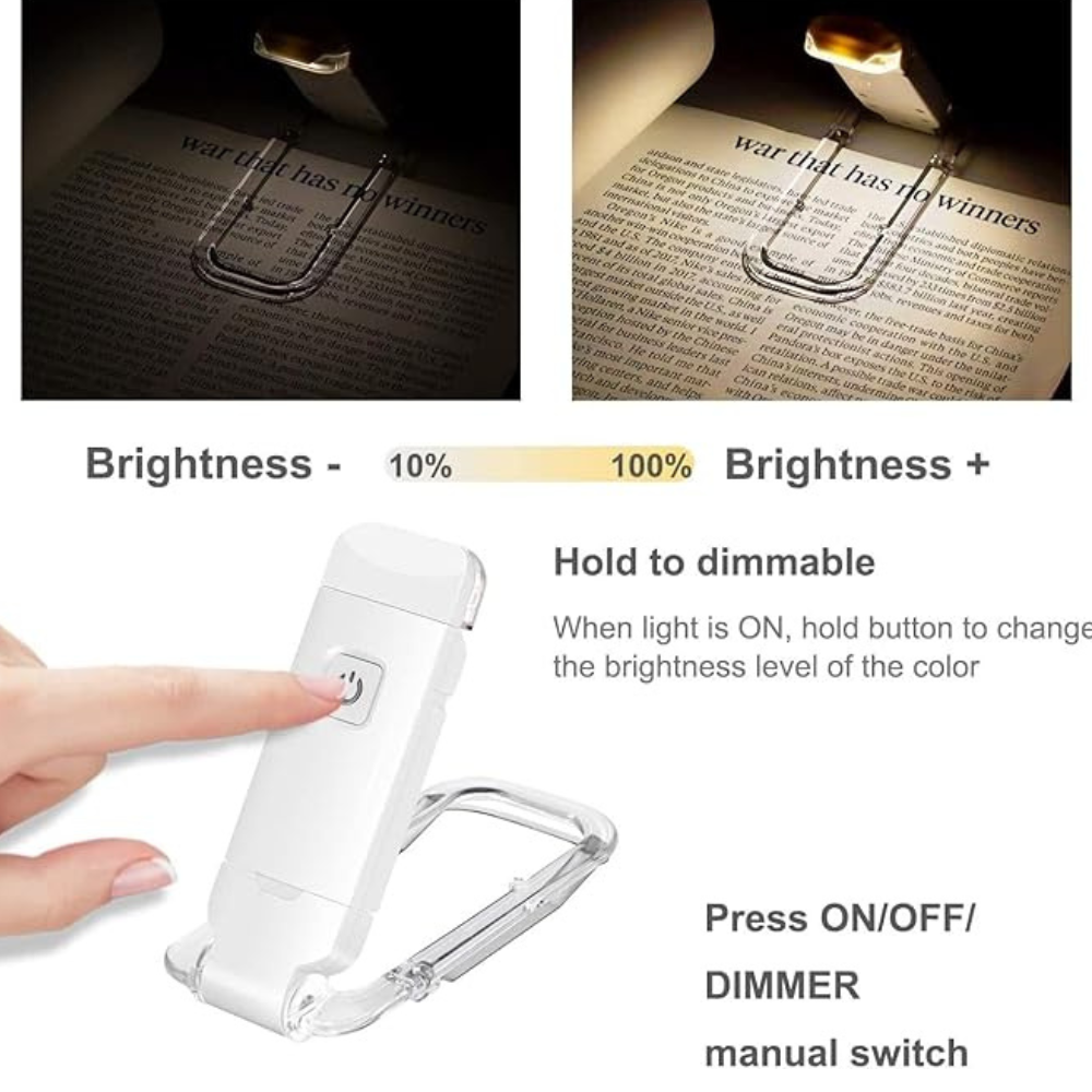 Clip-On LED Reading Light | 3 Brightness & 3 Colour Temperature Settings | USB Rechargeable with 6-Hour Battery Life