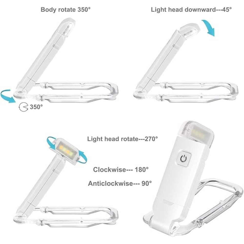 Clip-On LED Reading Light | 3 Brightness & 3 Colour Temperature Settings | USB Rechargeable with 6-Hour Battery Life