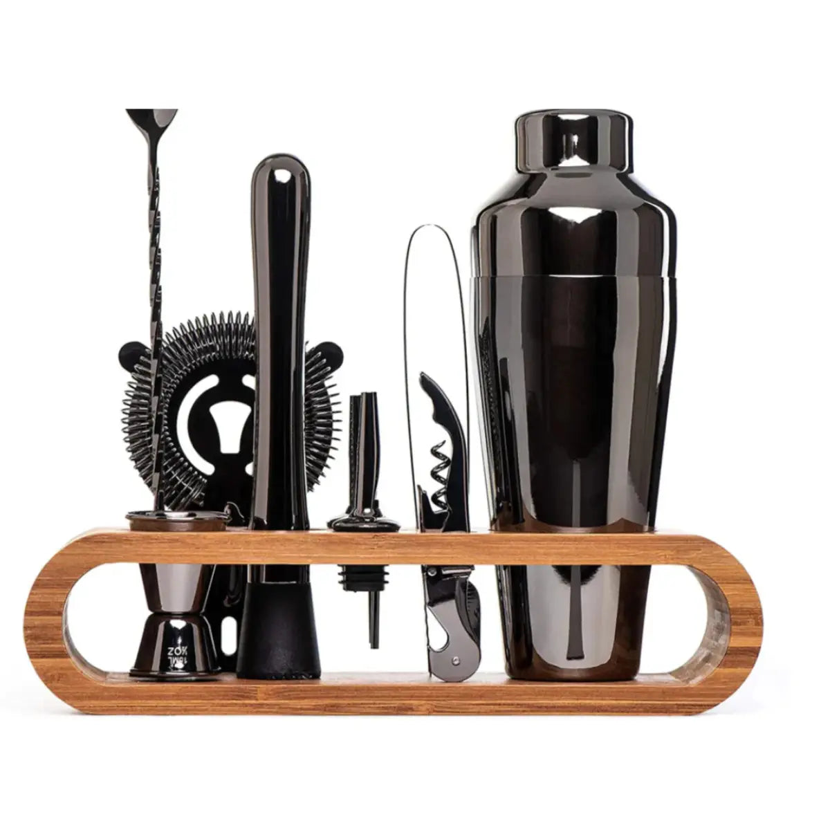 Cocktail Set 10-Piece, Bamboo Stand, Stainless Steel Bar Tools | Silver, Gold or Black | Rustproof, Dishwasher-Safe