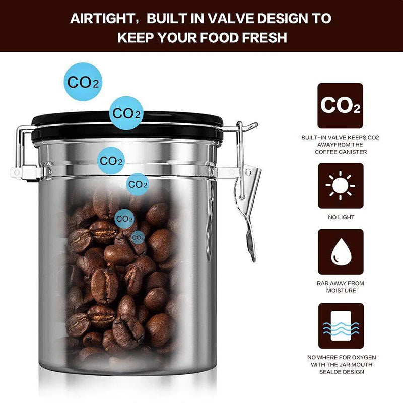 Coffee Container | Lever Clamp Lid, Dial And Front Scoop