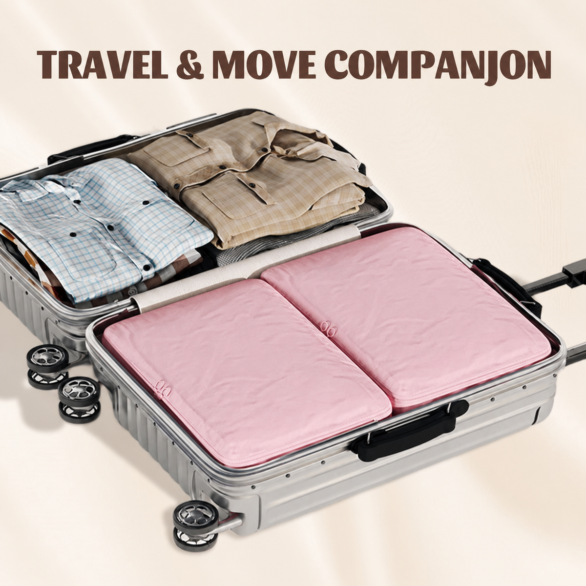 Compression Storage Bags Nylon 52×42×30 cm & 52×42×60 cm | Beige, Gray, Pink | Water-Repellent Space-Saving Storage