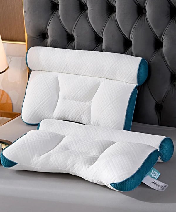 Contoured Memory Foam Neck Pillow | Ergonomic Cervical Support with Ear Cutout | Breathable Hypoallergenic Cooling Cover