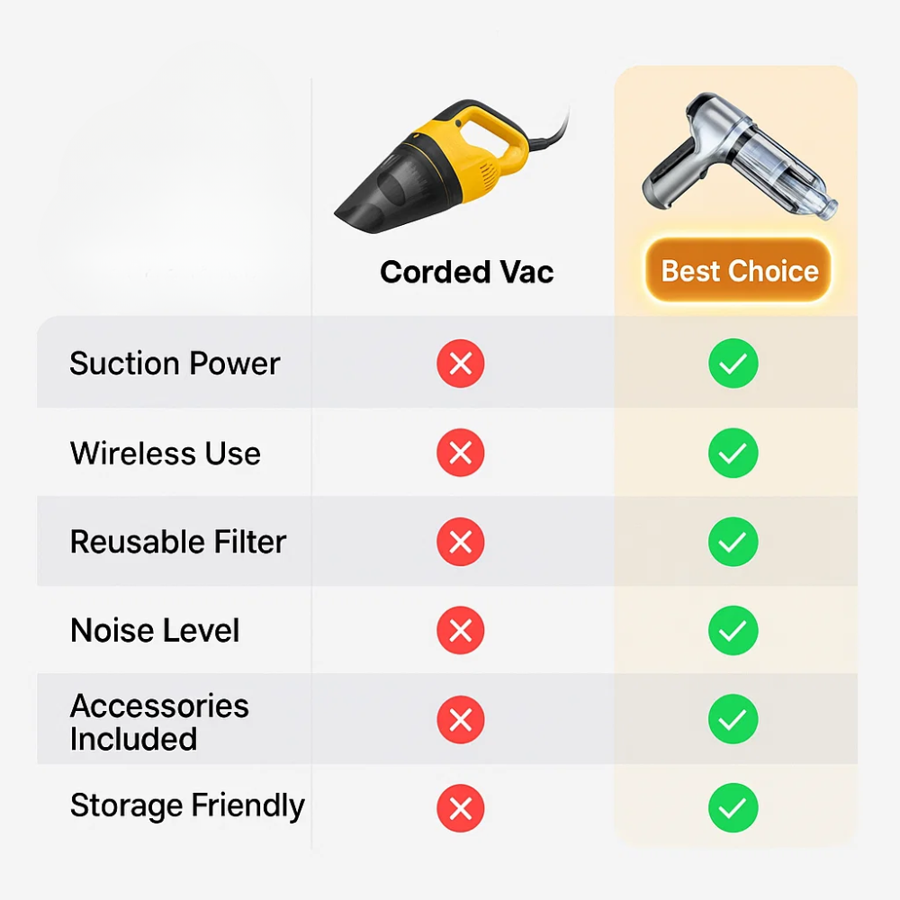 Cordless Car Vacuum Cleaner | 95,000PA Suction, Vacuum & Blower Modes | USB-C Rechargeable, 20-Day Battery Life