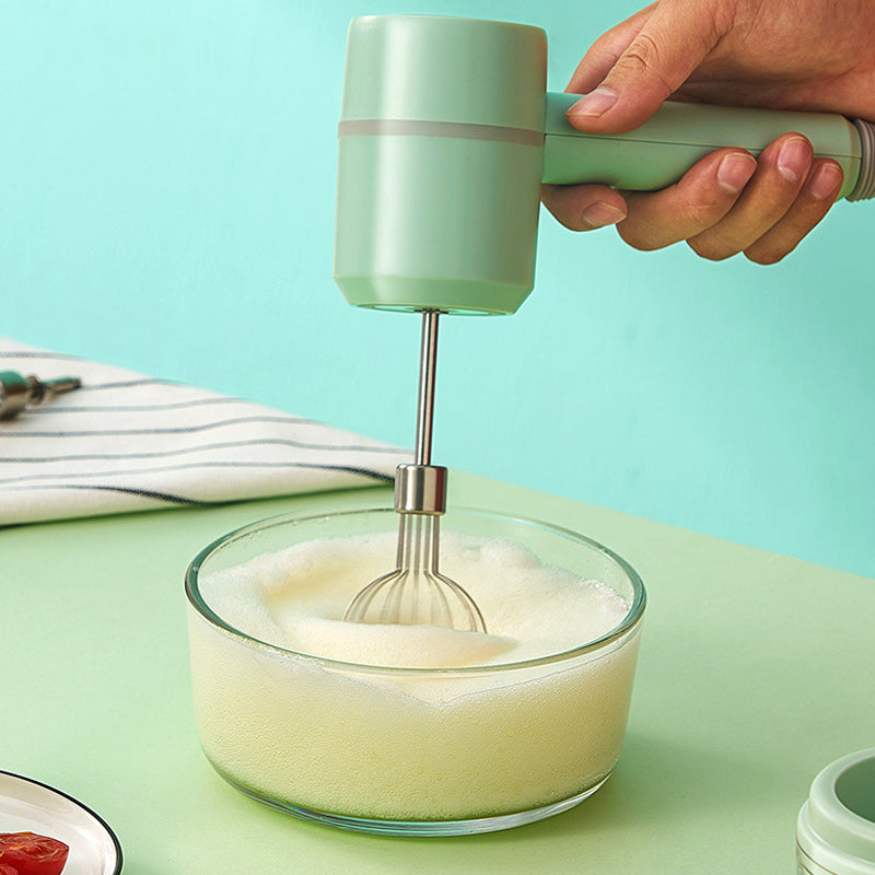 Cordless Electric Mixer with Whisk, Chopper & Blender | USB Rechargeable, 3 Speeds + Turbo | Splatter-Free Mixing & Chopping