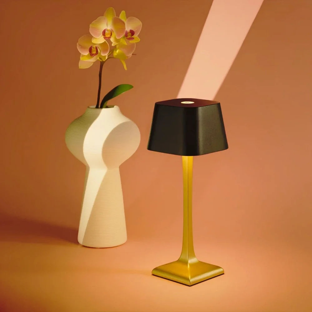 Cordless Table Lamp, Aluminium, 26 x 10 x 10 cm | Dimmable, Waterproof IP54, 14-16 Hour Battery | Black, White or Black and Gold